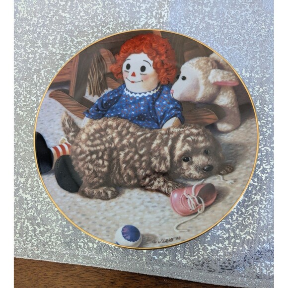 Vtg Puppy Playtime "Fun & Games" 1987 Raggedy Ann Jim Lamb 8.5" Porcelain Plate - Picture 1 of 8